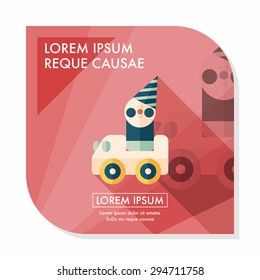 toy car flat icon with long shadow