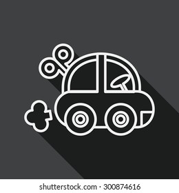 toy car flat icon with long shadow, line icon