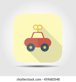 toy car flat icon with long shadow, vector illustration