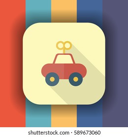 toy car flat icon with long shadow, vector illustration