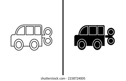 Toy car icon isolated on white background. Line art and glyph style icon.