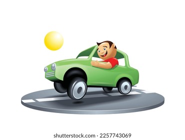 Toy car illustration with a cheerful driver.