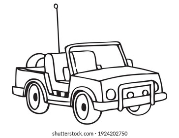 Toy car line vector illustration,
isolated on white background.top view