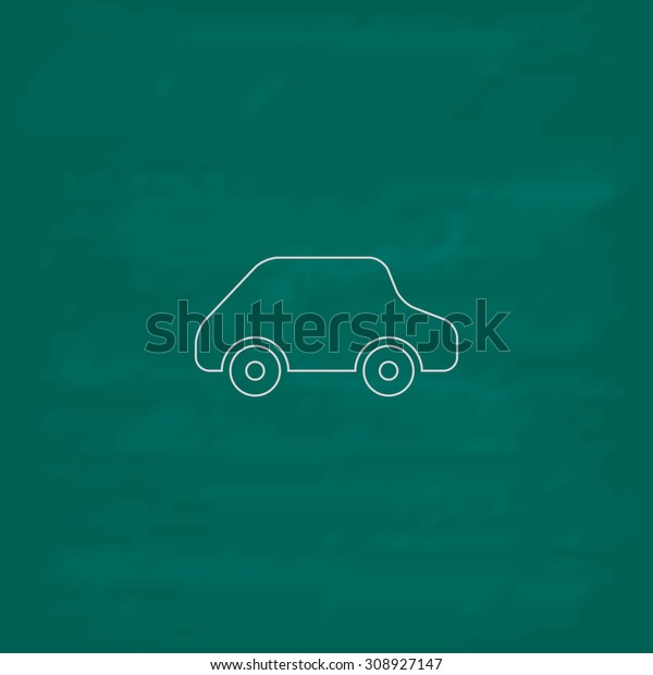 Toy Car logo template.\
Outline vector icon. Imitation draw with white chalk on green\
chalkboard. Flat Pictogram and School board background.\
Illustration symbol