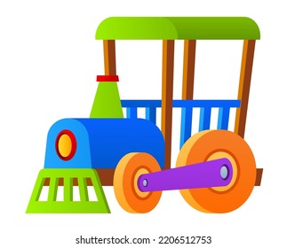 Toy car - modern flat design style single isolated image. Neat detailed illustration of colored train. Entertainment for the little ones, kindergarten, elementary school and happy childhood idea