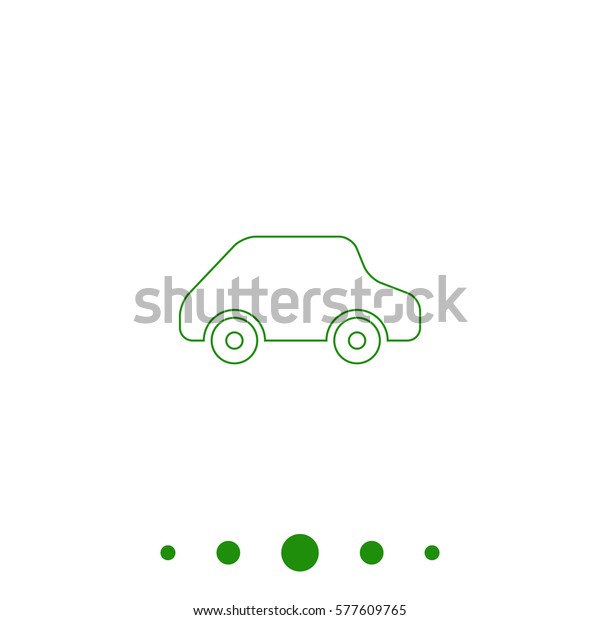 Toy Car Outline vector\
icon. Contour line green pictogram on white background.\
Illustration symbol