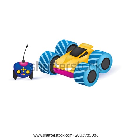 Toy car with remote control on withe background.