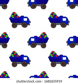 Toy car simple, hand draw, vector seamless pattern