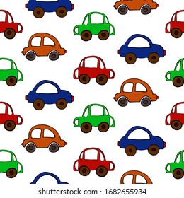 Toy car simple, hand draw, vector seamless pattern