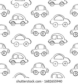 Spielzeugauto einfach, handgezeichnet, Vektorillustration nahtlos Muster