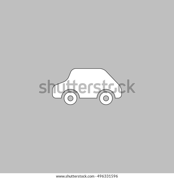 Toy Car Simple line\
vector button. Thin line illustration icon. White outline symbol on\
grey background