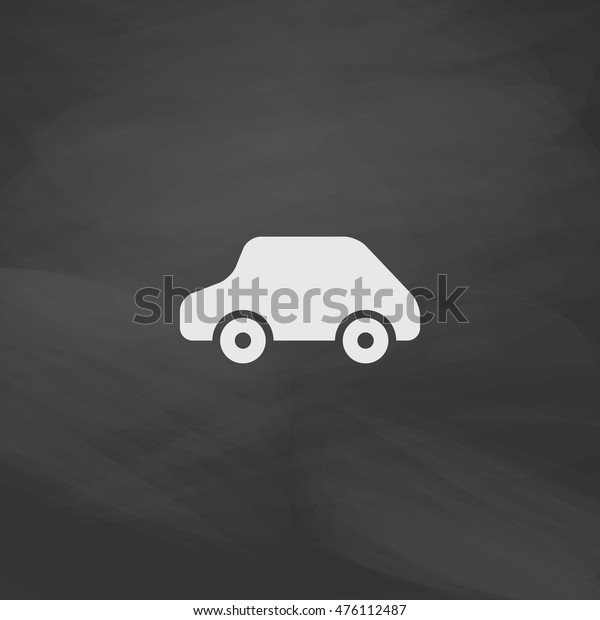 Toy Car Simple vector button.\
Imitation draw icon with white chalk on blackboard. Flat Pictogram\
and School board background. Illustration\
symbol