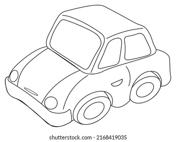 Toy car vector illustration. Black linear drawing on white background. Color page for kids. 