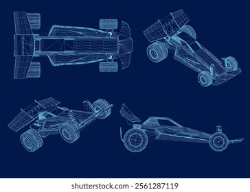 Toy Cars icon set wireframe. Vector illustration