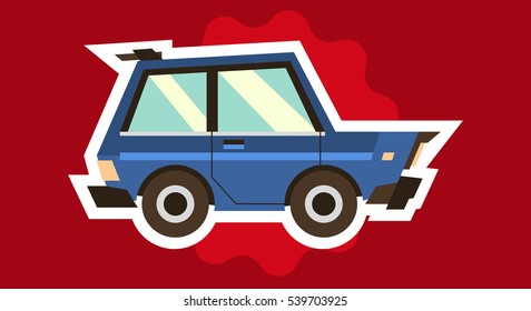 Toy cars isolated white outline on a red background. Vehicles travel. Sticker for children on the theme of the machine. Vector illustration. Flat style 