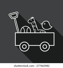 toy cart flat icon with long shadow, line icon