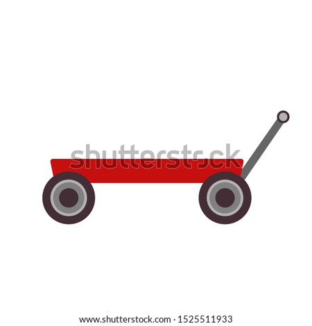 Toy cart vector illustration kid icon isolated art trolley wheel. Childhood card design wagon transportation pulling sign. Baby little box adorable clipart. Cartoon handle vehicles red game friend 