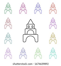 Icono de estilo multicolor de la línea de castillo de juguete. Línea delgada simple, contorno vectorial de iconos de juguetes para ui y ux, sitio web o aplicación móvil
