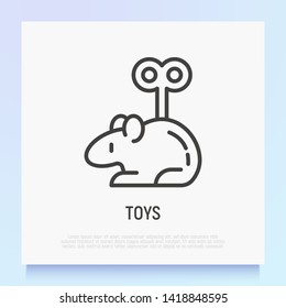 Toy for cat: cartoon mouse with clockwork key in her back. Modern vector illustration for pet shop.