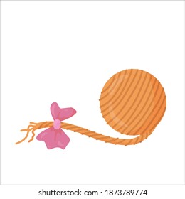 a toy for a cat or dog. ball with a bow. Accessories for pets. An element from the doodles set drawn by hand. Isolated illustration on a white background.