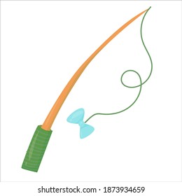 a toy for a cat or dog. fishing rod with a bow. Accessories for pets. An element from a set of doodles drawn by hand. Isolated illustration on a white background.