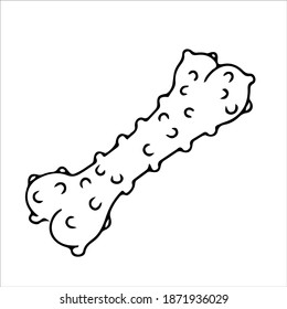 toy for a cat or dog in the shape of a bone. Accessories for pets. An element from a set of doodles drawn by hand. Isolated illustration on a white background.