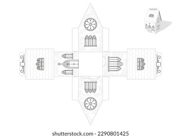 Spielzeugkatholische Kirche Haus drucken die schwarz weißen Vorlage geschnitten. Einfach, schnell und einfach zu falten. Vektor eps10