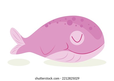 Toy for child. Sticker with cute plush dolphin or pink shark for kids. Entertainment or play. Design element for app or online store. Cartoon flat vector illustration isolated on white background