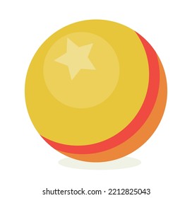 Toy for child. Sticker with yellow ball for sports and activity. Entertainment for children. Design element for social networks. Cartoon flat vector illustration isolated on white background