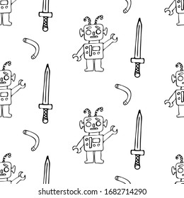Toy for children. Vector hand draw seamless pattern isolated on white background