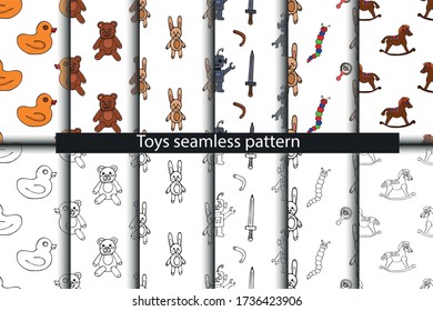 Toy for children. Vector hand draw seamless pattern isolated on white background