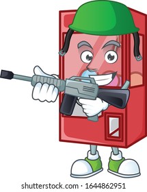 Toy claw machine mascot design in an Army uniform with machine gun