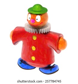 Toy clown. Trace raster illustration. Oil painted effect.