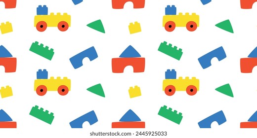 Toy colored blocks on white background. Cute seamless pattern for kids.