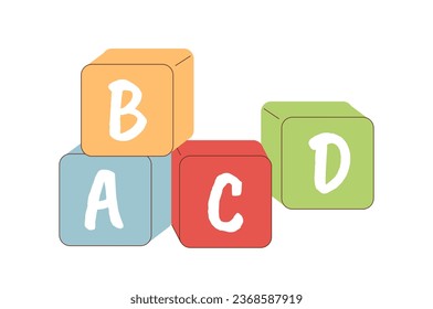 Toy colorful dices concept. Red, green and yellow cubes with letters. Fun and leisure for children. Poster or banner for website. Cartoon flat vector illustration isolated on white background