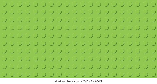 Toy construction baseplate Background. Bright green studded baseplate texture, seamless pattern. Constructor Template suitable for educational materials, children’s content.