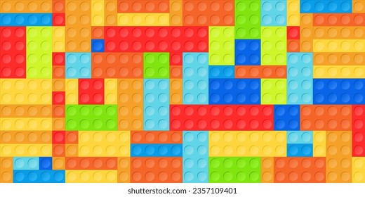 Toy construction blocks background. Colorful plastic toy bricks. Seamless vector background pattern.