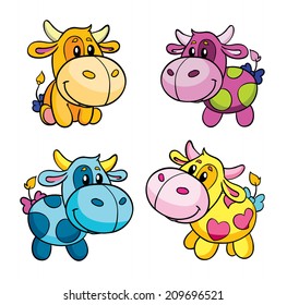 toy cow, set, vector illustration on white background 