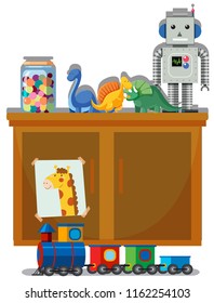 Toy and cupboard white background illustration