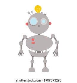 juguete lindo robot con una pantalla en el pecho y un corazón en él. Ilustración vectorial de carácter plano