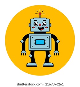juguete lindo robot con una pantalla en el pecho y un corazón en él. Ilustración vectorial de carácter plano.