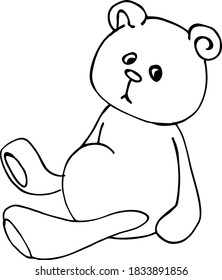 toy, cute teddy bear, line art, black and white illustration, hand draw sketch, vector