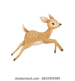 A toy deer with white spots running