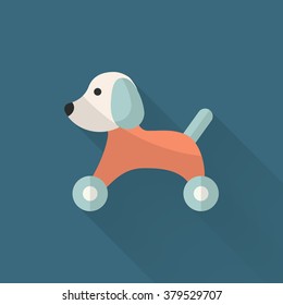 Toy dog icon , Vector flat long shadow design. Children's toys concept.