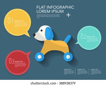 Toy dog icon , Vector flat long shadow design.Children's toys  infographic,eps10