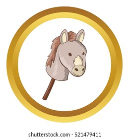 Toy donkey vector icon in golden circle, cartoon style isolated on white background