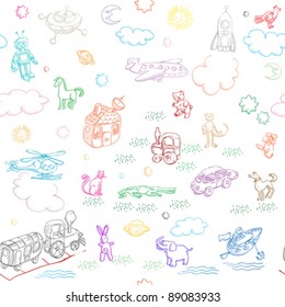 toy doodles pattern for boys and girls isolated on white