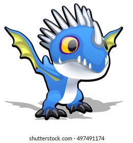 Toy dragon in blue color isolated on white background. Vector cartoon close-up illustration.
