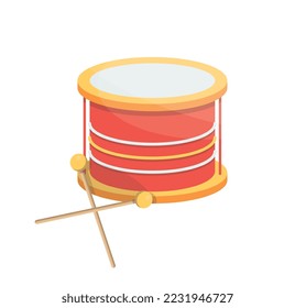 Toy drum for children. Toy musical instrument for kids. Flat vector illustration.