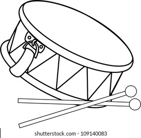 Toy drum and drumsticks. Vector